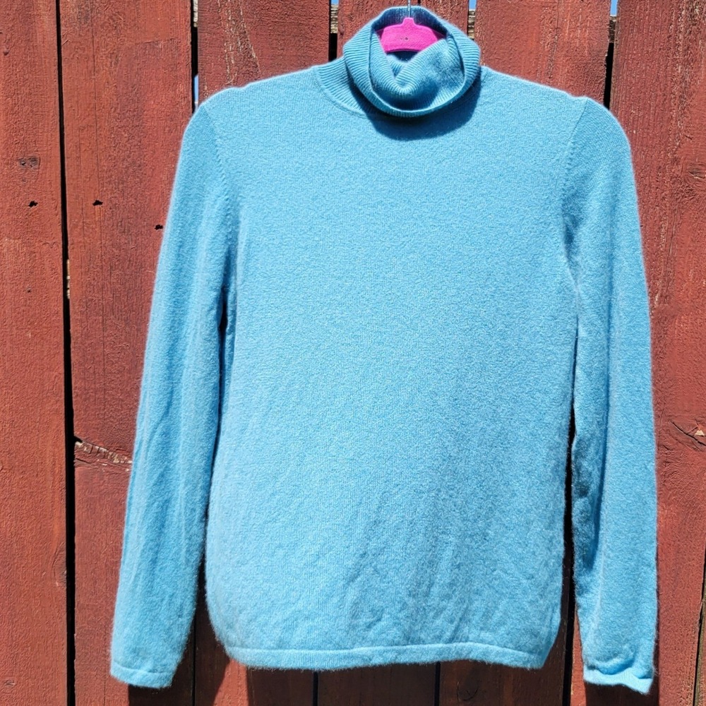 Charter Club Womens 100% Cashmere Turtleneck Sweater Blue 2-Ply Knit Sz Med